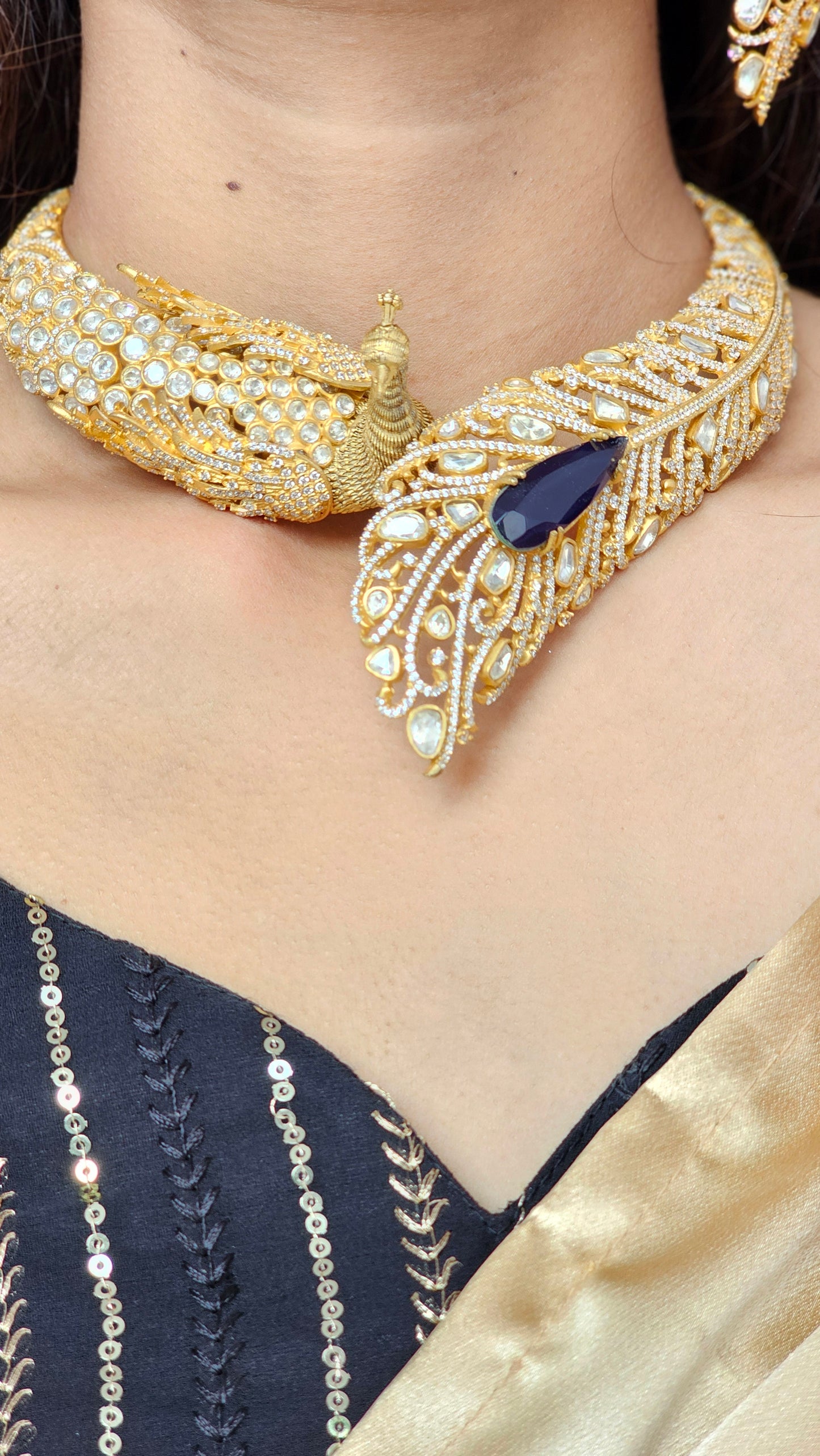 moissanite peacock chokar with earring set