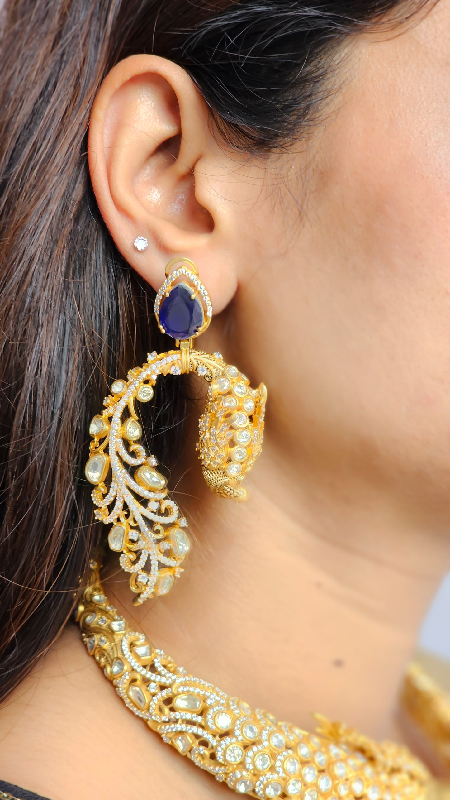 moissanite peacock chokar with earring set