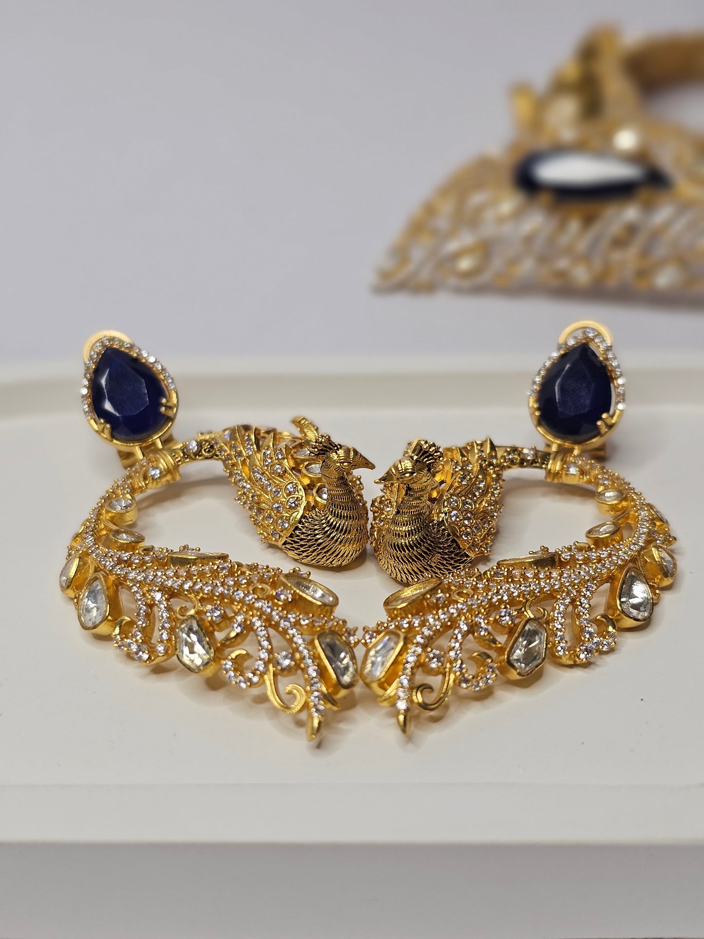 moissanite peacock chokar with earring set