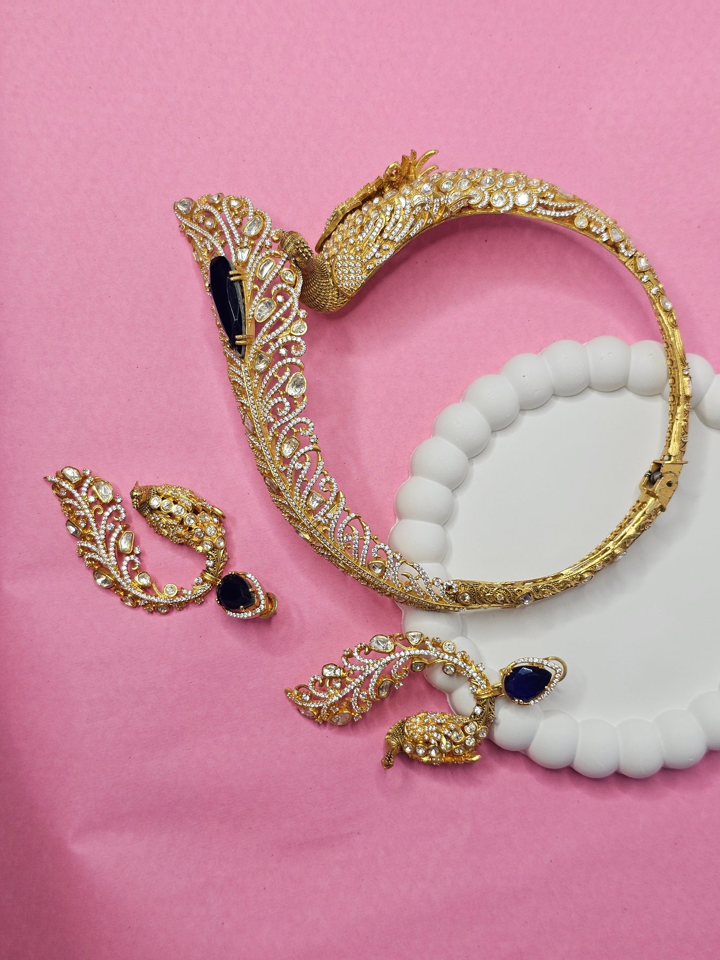 moissanite peacock chokar with earring set
