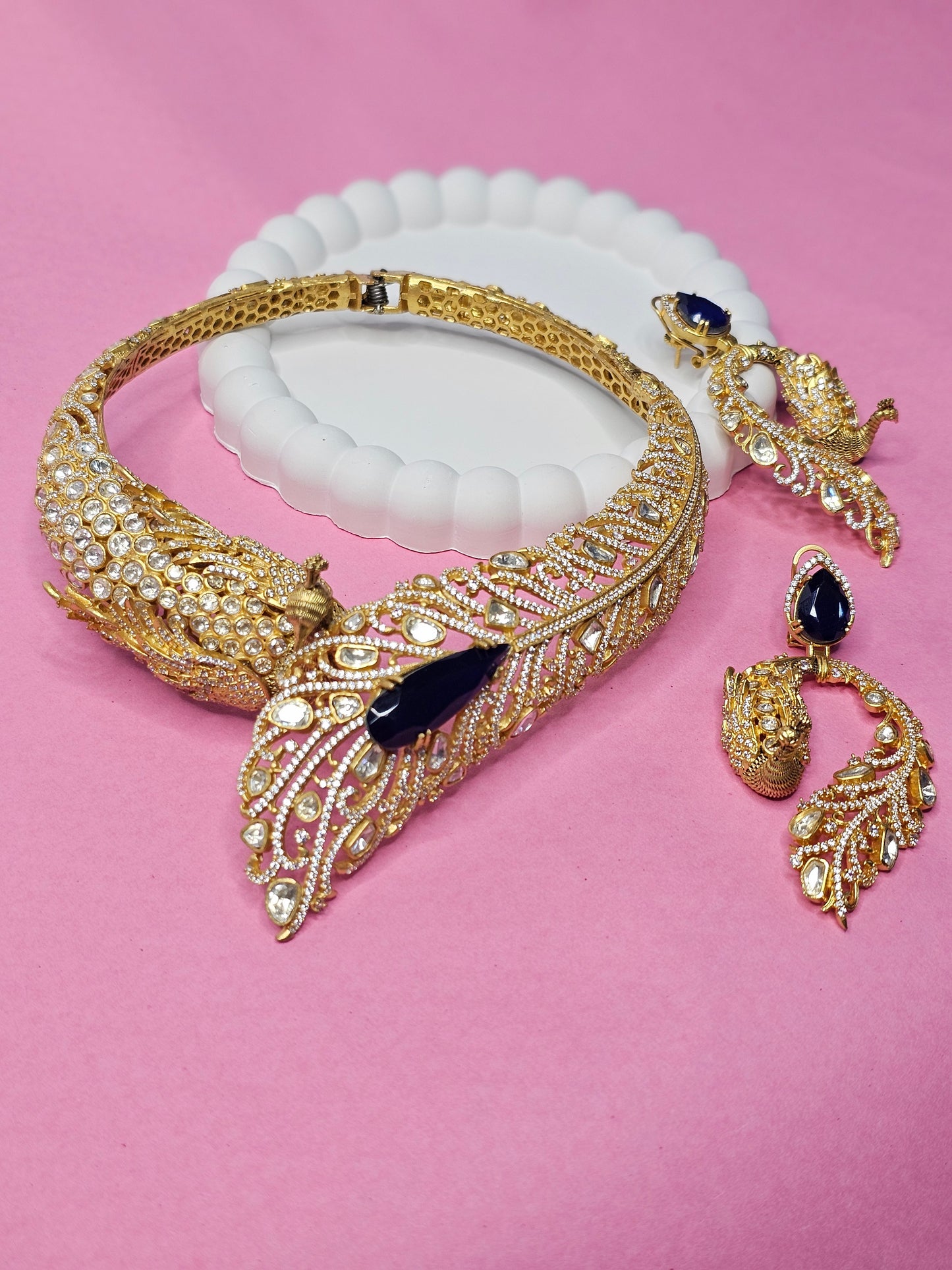 moissanite peacock chokar with earring set