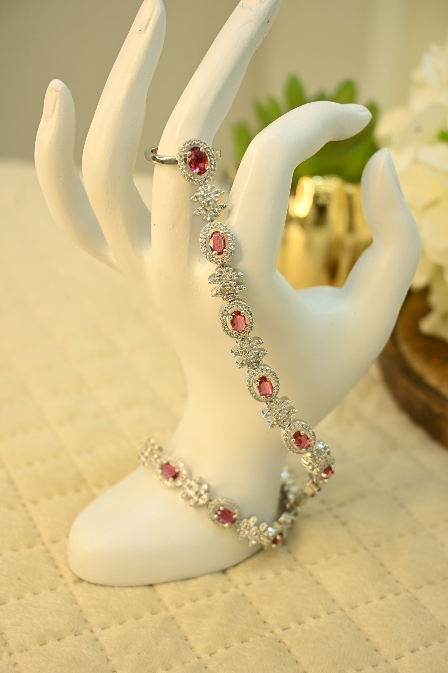 Cubic Zirconia Studded Hand chain Bracelet