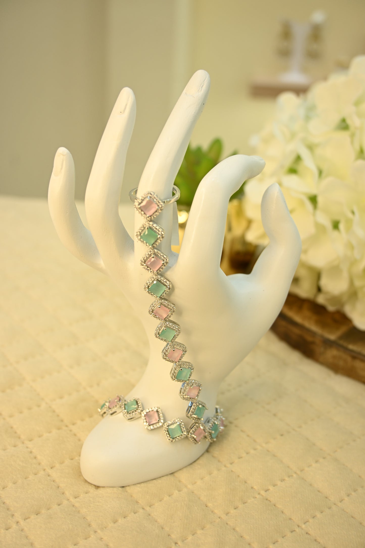 Cubic Zirconia Hand Chain Bracelet