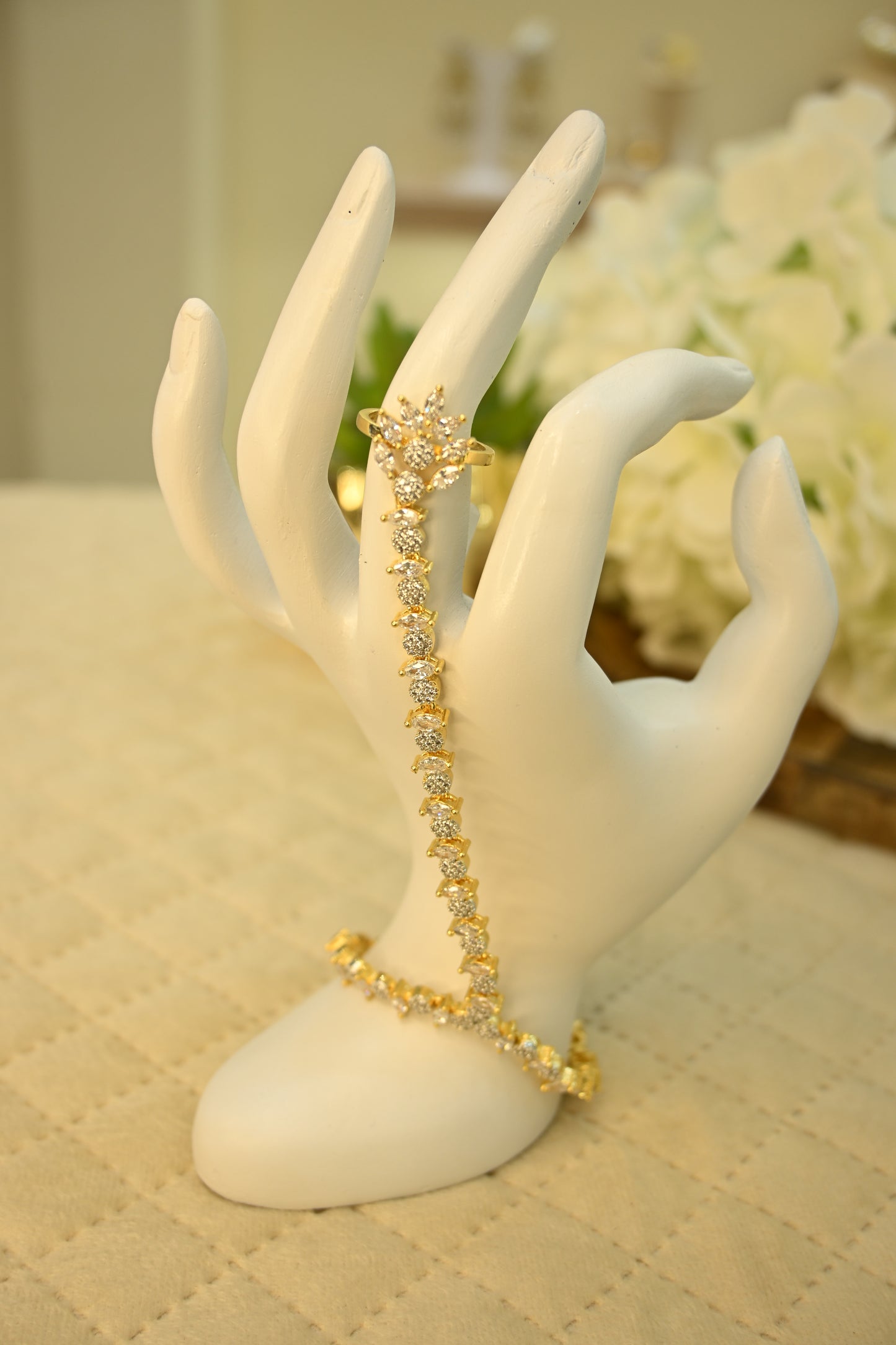 Cubic Zirconia Hand Chain Bracelet