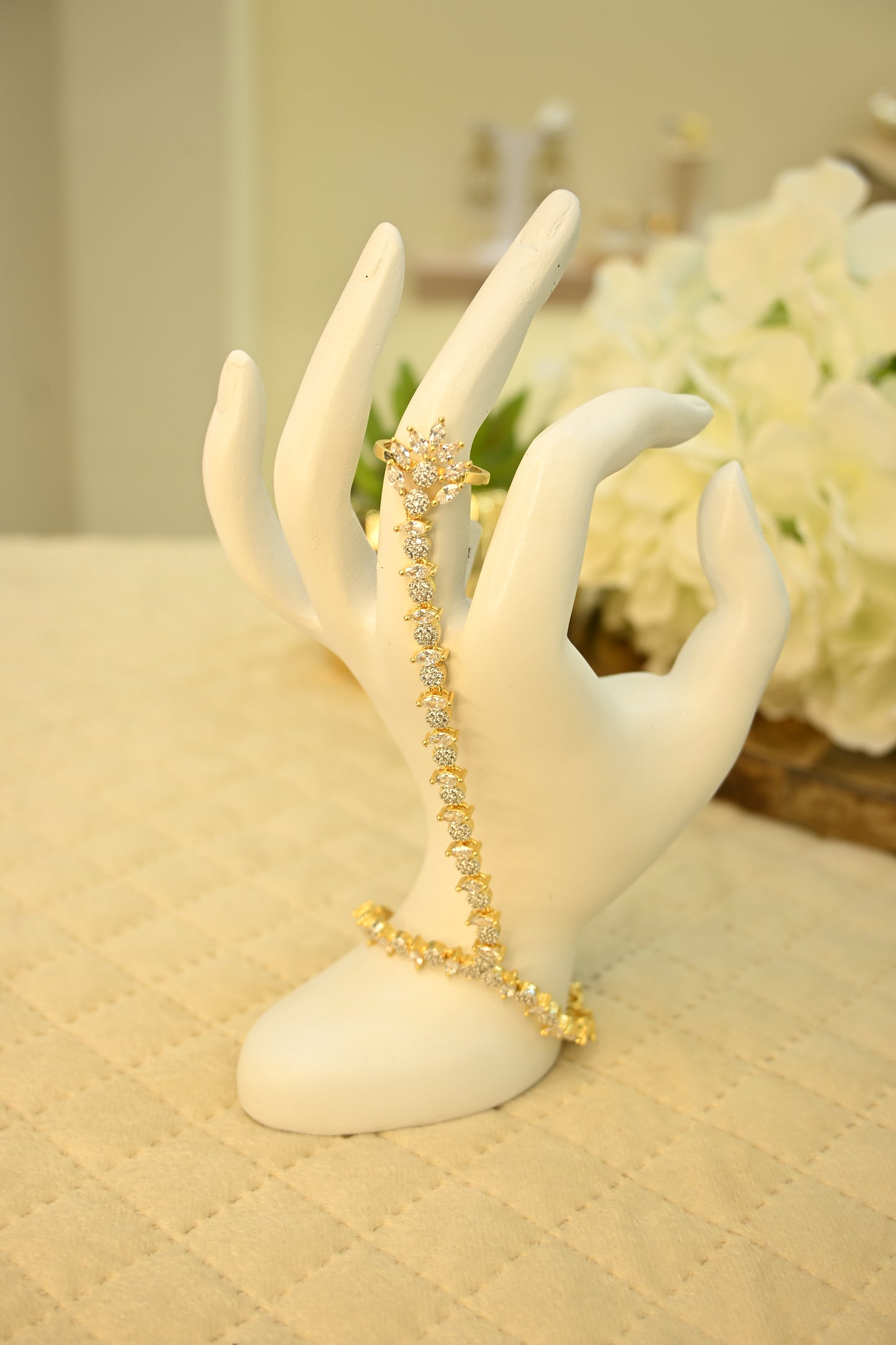 Cubic Zirconia Hand Chain Bracelet