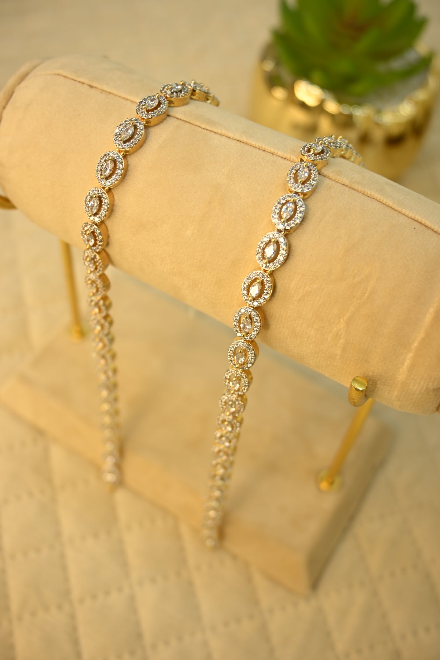 Gold Plated Cubic Zirconia Studded Anklet