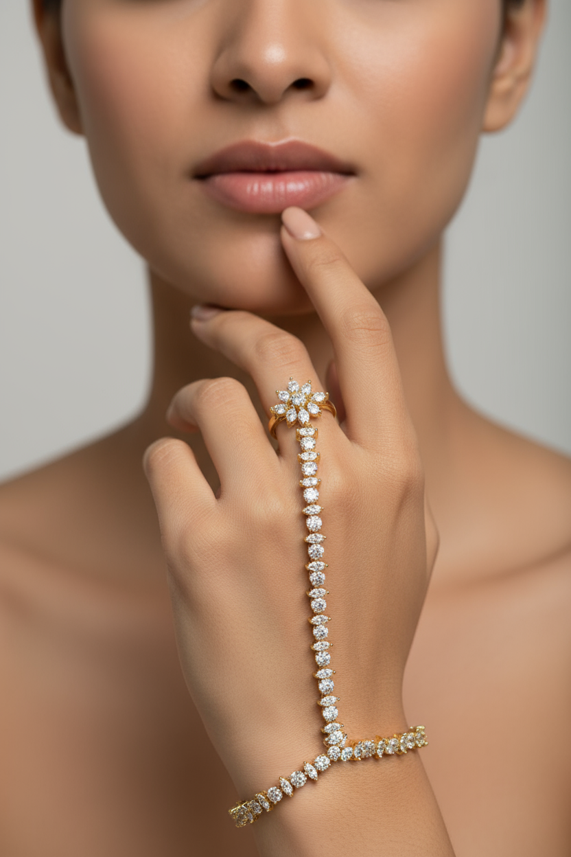 Cubic Zirconia Hand Chain Bracelet