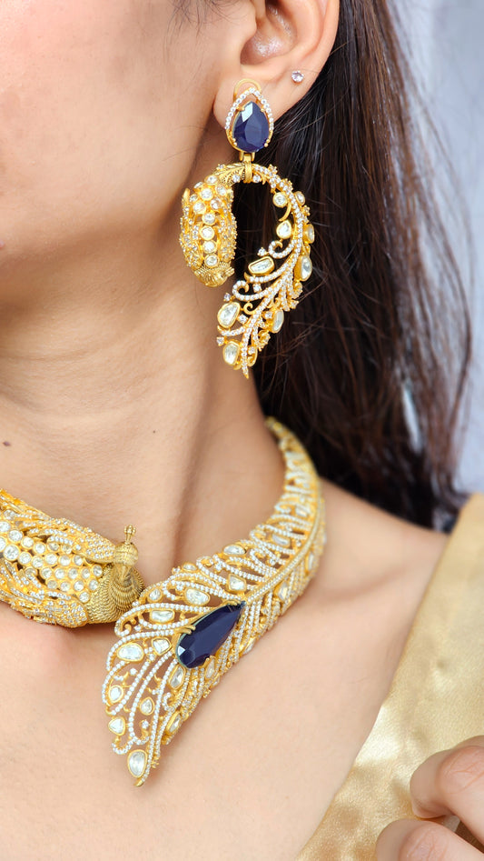 moissanite peacock chokar with earring set
