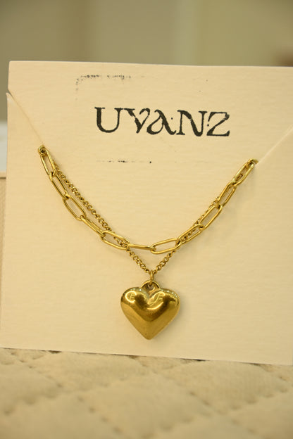 DOUBLE LAYER CHAIN HEART PENDANT