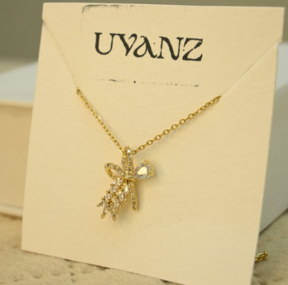 BOW & LEAF CRYSTAL PENDANT