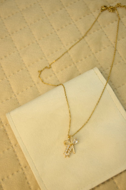 BOW & LEAF CRYSTAL PENDANT