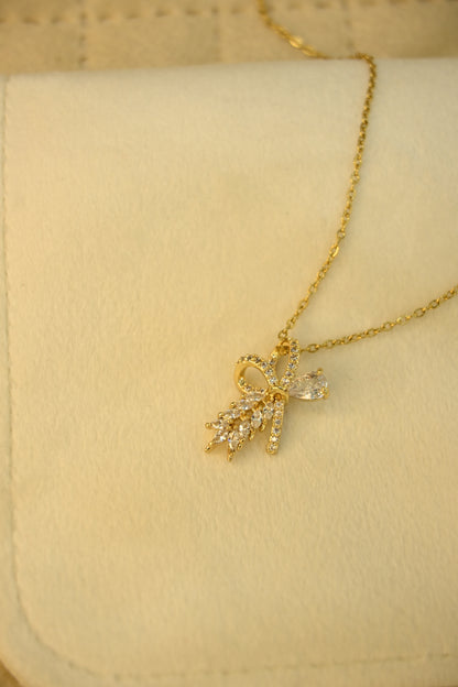 BOW & LEAF CRYSTAL PENDANT