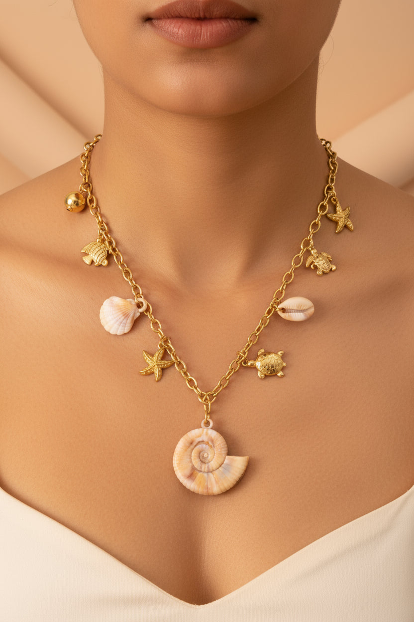 Necklace with shell & starfish charms