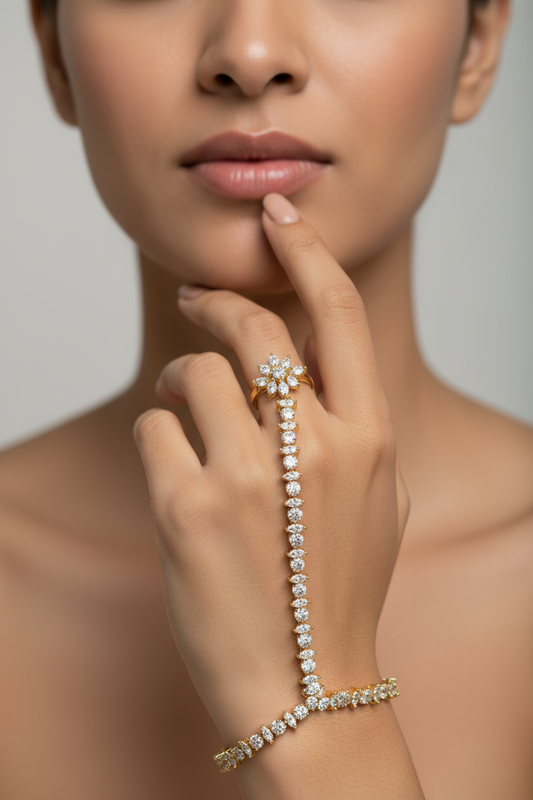 Cubic Zirconia Hand Chain Bracelet