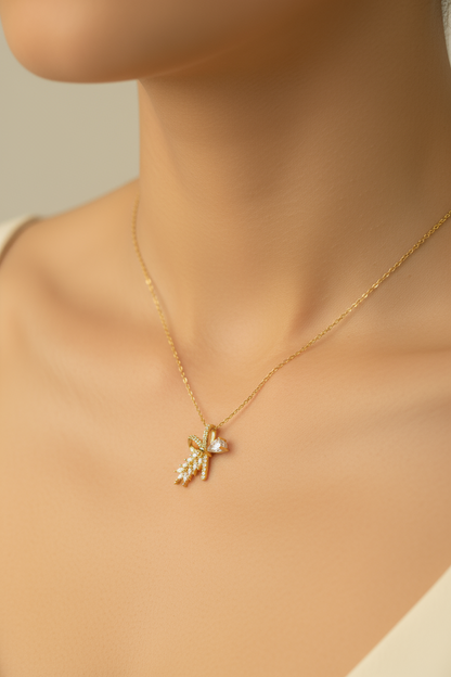 BOW & LEAF CRYSTAL PENDANT